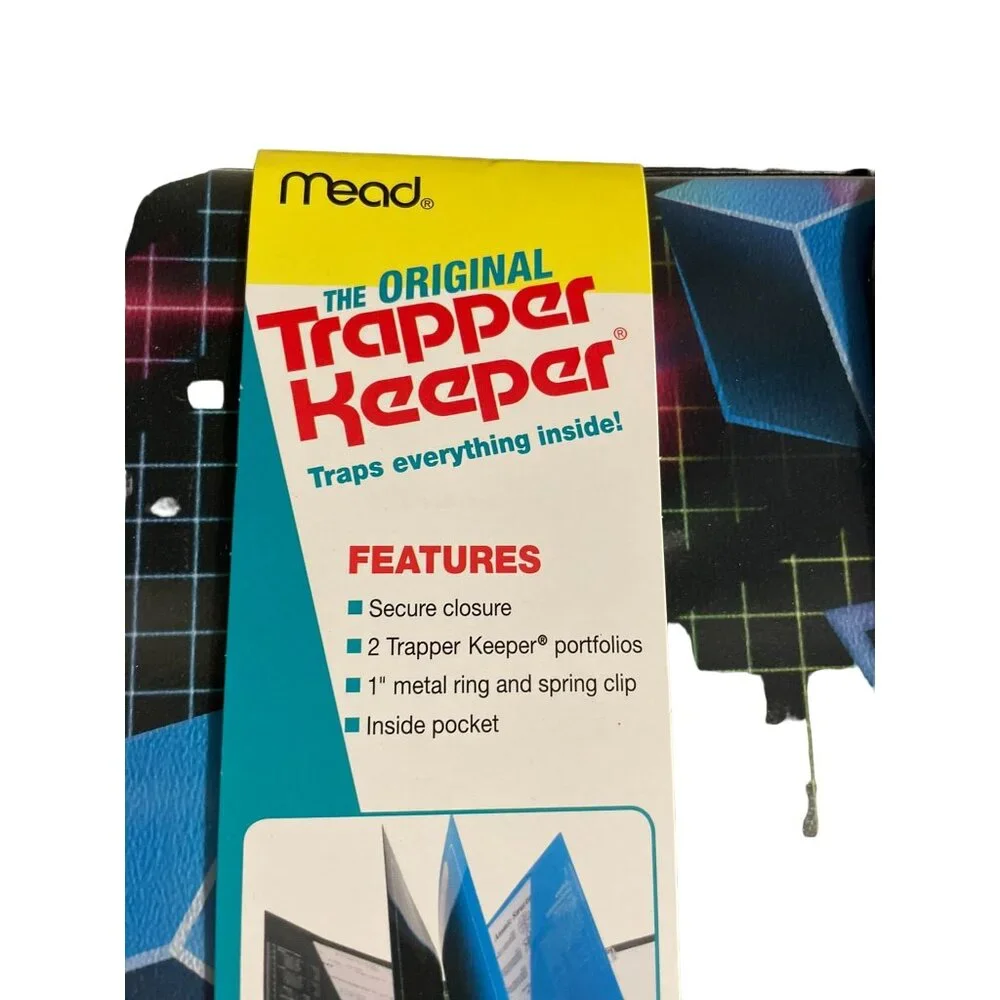 Mead Trapper Keeper NEW Black Pink Blue Geometric